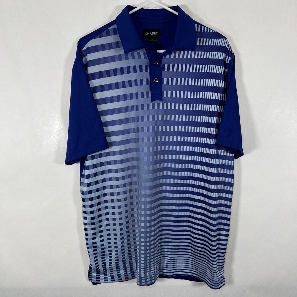 Chase 54 Golf Polo Shirt Men Size Medium Blue Geometric Short Sleeve Performance